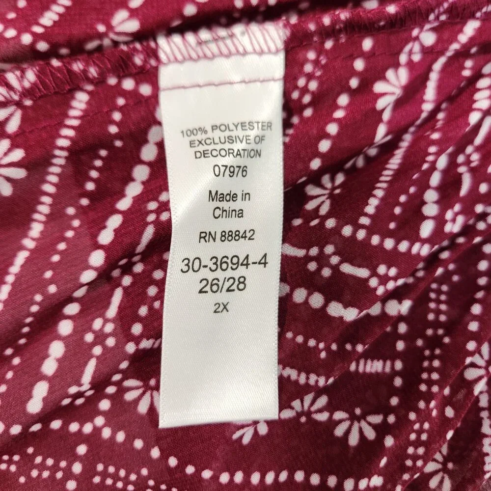 WOMAN WITHIN Flowy Crinkle Pink/White Studs Bell Sleeve Tunic Blouse Top Size 2X - Picture 12 of 16